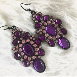 Purple pink statement crystal earrings large new